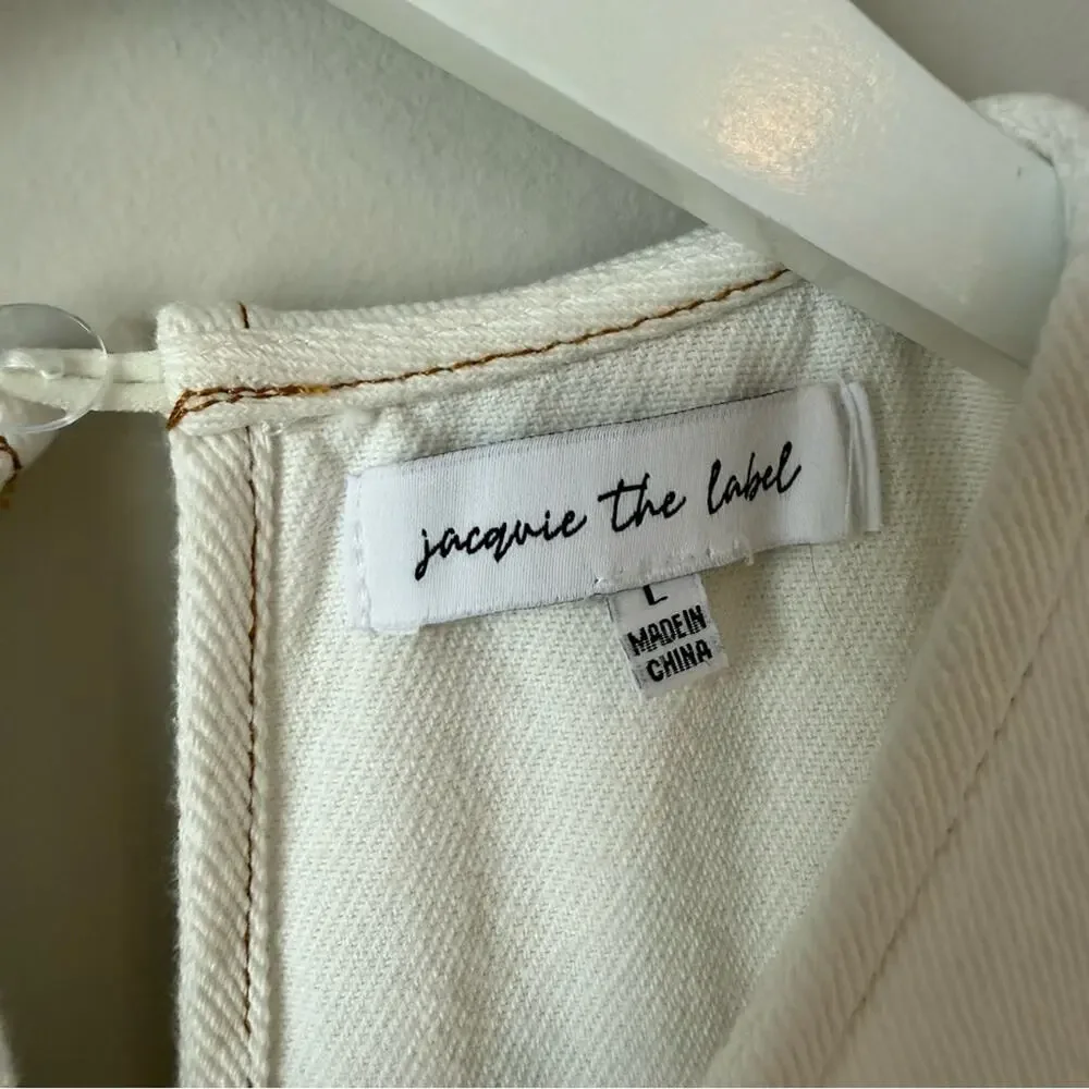 Jacquie the label | Cream Ecru Denim Tiered Western Cowgirl Dress Size Large - Picture 5 of 9